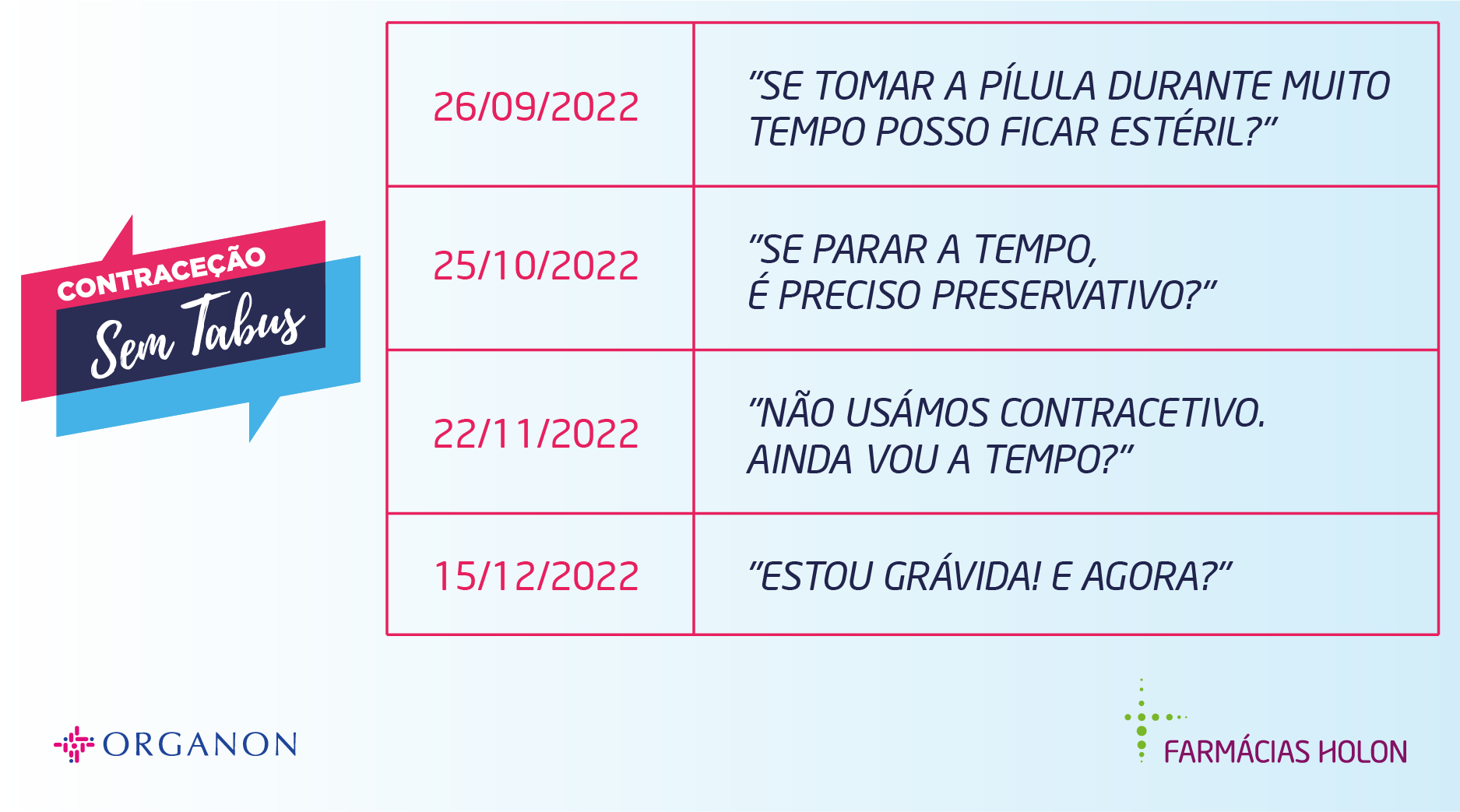 Calendário Contraceção sem tabus